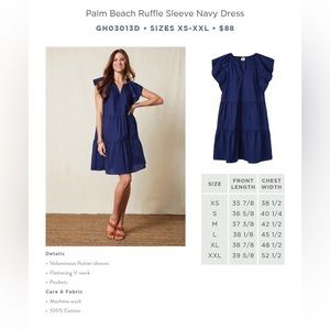 Matilda Jane Palm Beach Ruffle Sleeve Navy Dress, size L
